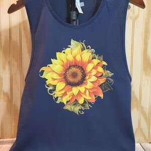Navy Sunflower Delight Bella Canvas Graphic Muscle Tee
